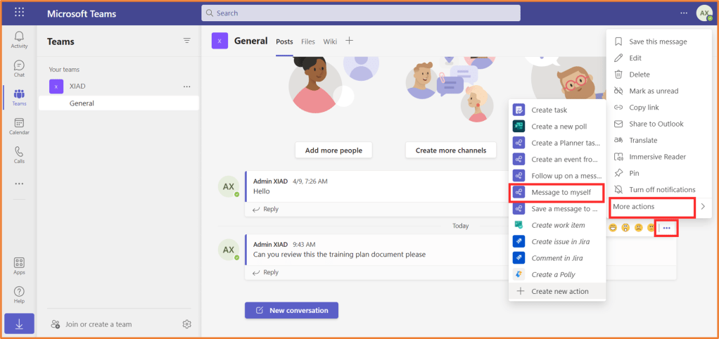 Create your own custom action for a message posted in Microsoft Teams ...
