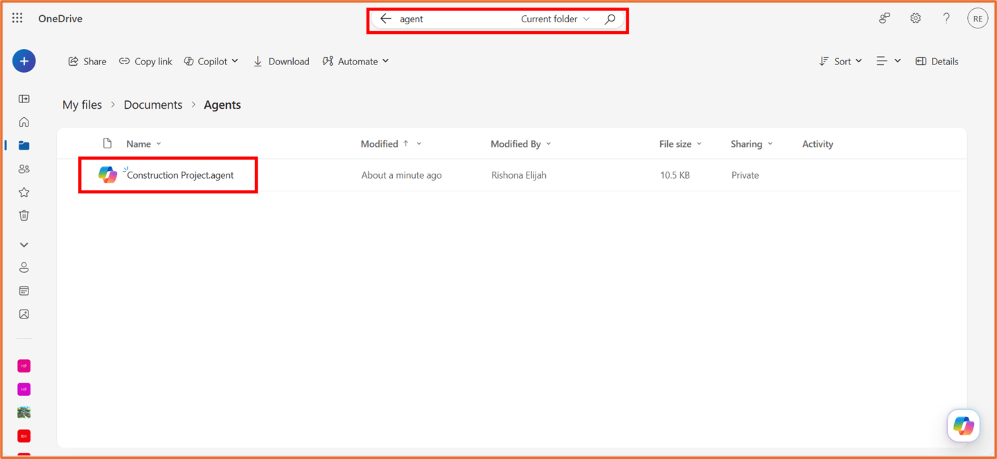Create and share an agent from OneDrive – Rishona Elijah