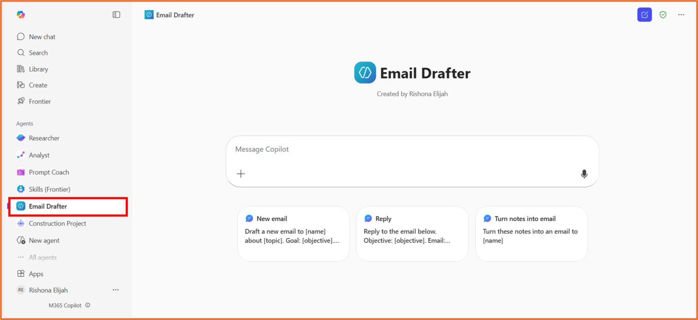Agent Builder/Copilot Studio: Build an agent that drafts emails in your ...